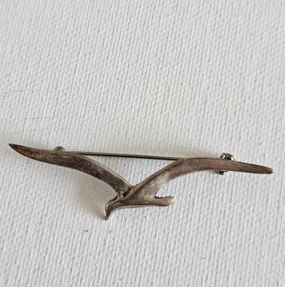 Vintage Antique Mexican 925 Silver Flying Seagull Bird Brooch Pin